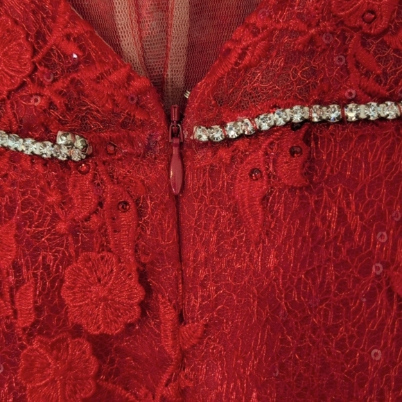 Morrell Maxi Red Lace Corset Dress Rhinestones Cami Straps Prom Hoco Formal 10 - Picture 6 of 15